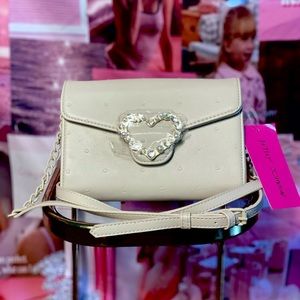Betsey Johnson nude envelope crossbody bejeweled heart & embossed hearts  💕